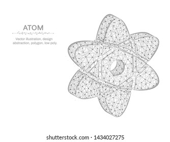 Atom low poly design, Science abstract geometric image, chemistry and physics wireframe mesh polygonal vector illustration made from points and lines on white background