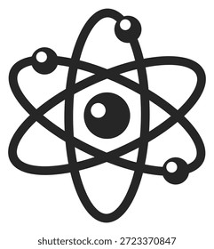 Ícone preto do modelo Atom. Símbolo de estrutura nuclear