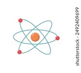 Atom model. Nuclear atom icon. Vector illustration. Isolated on white background. Nuclear atom. Icon nucleus. Orbit spin. Atom element. Vector illustration