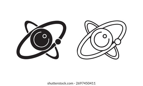 Atom model with orbiting electrons with transparent background