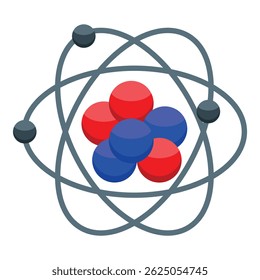 Atom model showing protons and neutrons forming nucleus with electrons orbiting around