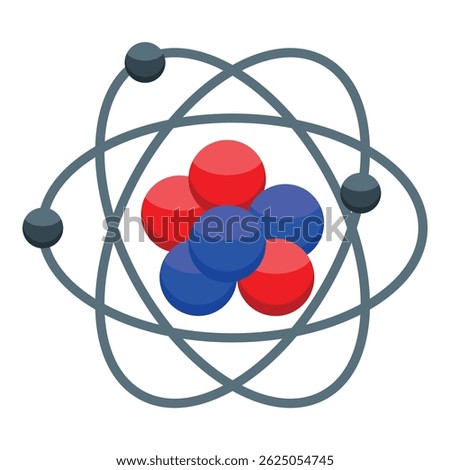 Atom model showing protons and neutrons forming nucleus with electrons orbiting around