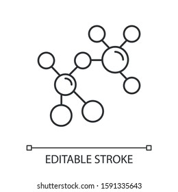 Atom modeling inear icon. Crystal structure. Molecular ball and stick model. Organic chemistry. Thin line illustration. Contour symbol. Vector isolated outline drawing. Editable stroke