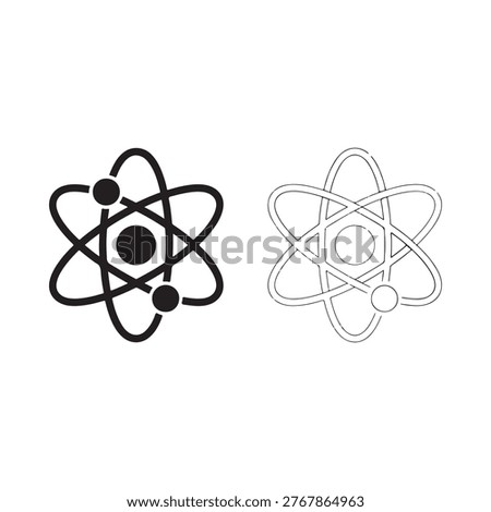 Atom models in black and white and a colorful representation