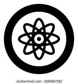 Atom-Symbol für molekulare Zeichen in kreisrunden schwarzen Vektorgrafik Bild solide Rahmenstil einfach