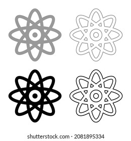 Atom molecular sign set icon grey black color vector illustration image simple flat style solid fill outline contour line thin