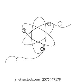 Atom or molecular sign symbol continuous one line art isolated vector illustration on white background.