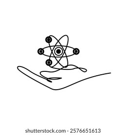 Atom Molecular Symbol And Hands Drawing line icon design.