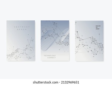 Atom molecule connection. Abstract geometric background with connected lines and dots. Technology polygonal cover brochure. Neuron catalog illustration