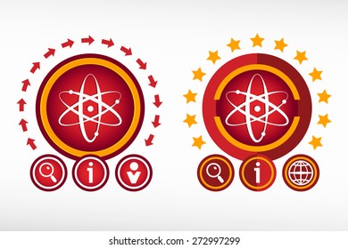 Atom molecule and creative design elements. Red design concept