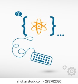 Atom molecule and flat design elements. Design concept icons for application development, web design, creative process.