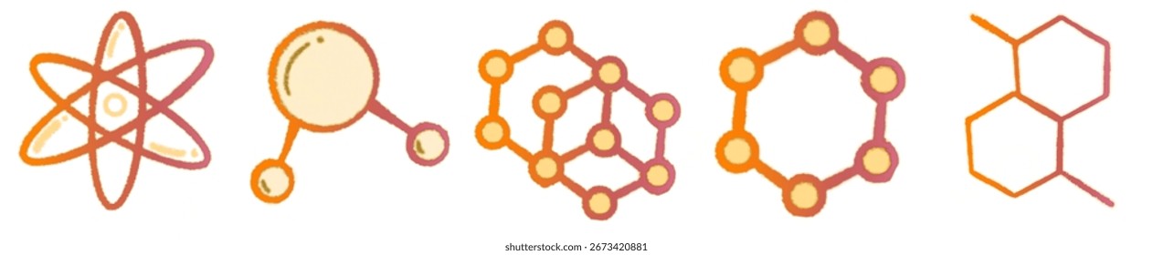 Átomo y Molécula Dibujado a Mano Ilustración PNG para Diseño Científico