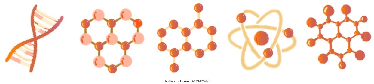 Átomo y Molécula Dibujado a Mano Ilustración PNG para Diseño Científico
