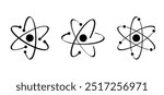 Atom molecule icon. Science symbol. Nuclear energy, scientific research and molecular chemistry. Atomic structure, formula -  electron, proton, neutron, elementary particle the nucleus of an atom. 