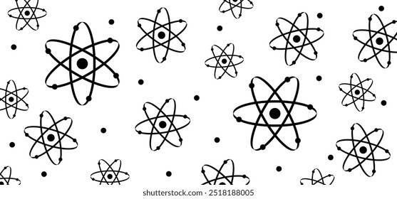 Ícone da molécula de átomo. Símbolo de ciência. Energia nuclear, pesquisa científica e química molecular. Estrutura atômica, fórmula - elétron, próton, nêutron, partícula elementar o núcleo de um átomo. 