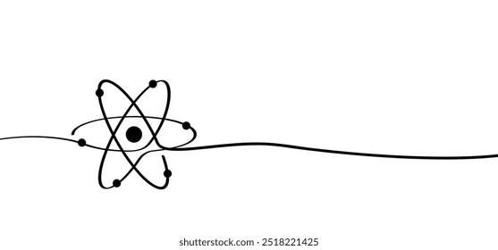 Ícone da molécula de átomo. Símbolo de ciência. Energia nuclear, pesquisa científica e química molecular. Estrutura atômica, fórmula - elétron, próton, nêutron, partícula elementar o núcleo de um átomo. 