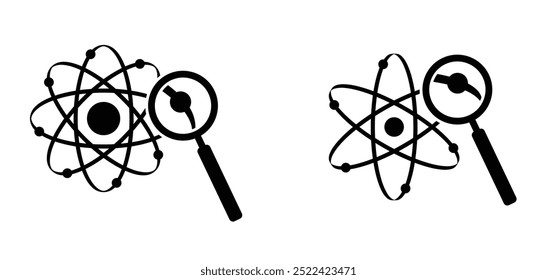 Ícone da molécula de átomo. Símbolo de ciência. Energia nuclear, pesquisa científica e química molecular. Estrutura atômica, fórmula, elétron, próton, nêutron, partícula elementar o núcleo de um átomo. 