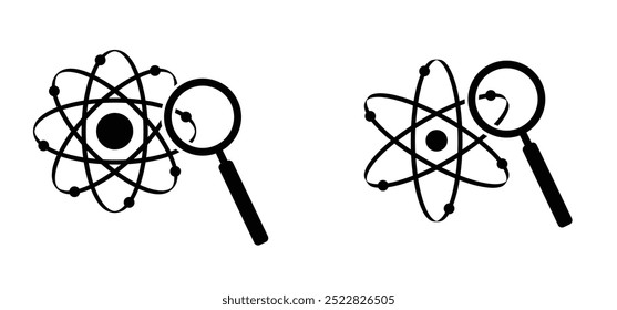 Ícone da molécula de átomo. Símbolo de ciência. Energia nuclear, pesquisa científica e química molecular. Estrutura atômica, fórmula, elétron, próton, nêutron, partícula elementar o núcleo de um átomo. 