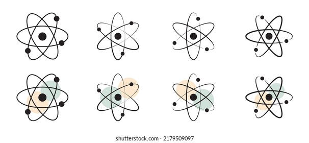 Atom Molecule Icon Symbol Set - Different Vector Illustrations Isolated On White Background