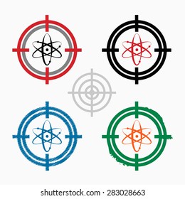 Atom molecule on target icons background. Crosshair icon. Vector illustration.