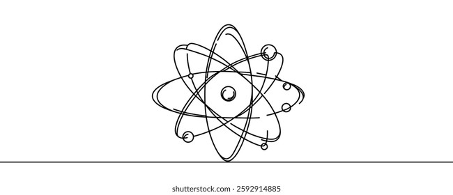 Atom molecule one continuous line design. Decorative elements drawn on a white background