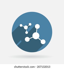 the atom, molecule. the symbol of physics and chemistry. Circle blue icon with shadow.