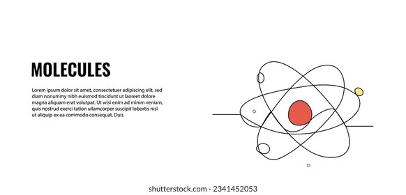 Atom molecule vector illustration. Modern flat in continuous line style.