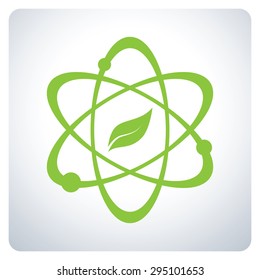 Atom With Nature Science. Environmental Protection. Icon Symbol Logo Design. Vector Illustration.