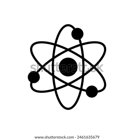 Atom, neutron and proton icon vector illustration. Orbital electrons on isolated background. Nuclear energy sign concept.