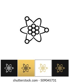 Atom or nuclear core structure vector icon. Atom or nuclear core structure pictograph on black, white and gold background
