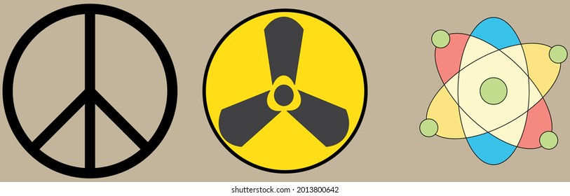 Atom nuclear model.set of atomic icons vector image Radioactive nuclear energy. Danger of nuclear radiation or radioactive warning.CND logo icon illustration