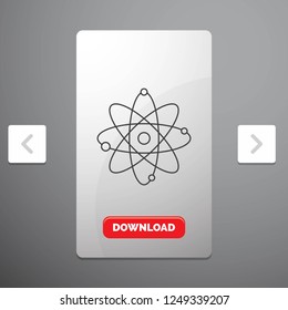 atom, nuclear, molecule, chemistry, science Line Icon in Carousal Pagination Slider Design & Red Download Button