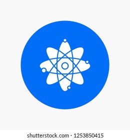 atom, nuclear, molecule, chemistry, science White Glyph Icon in Circle. Vector Button illustration