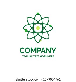 Atom, Nuclear, Molecule, Chemistry, Science Flat Business Logo Template. Creative Green Brand Name Design.