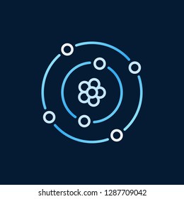 Atom with nucleus and electrons colored linear vector icon or sign on dark background