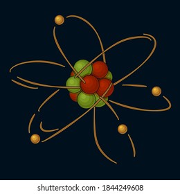Atom: nucleus and electrons in orbital, vector illustration