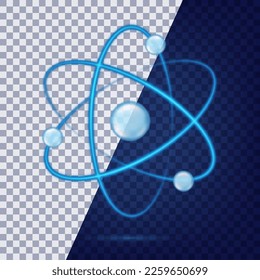 Atom orbit icon. Quantum physics. Blue color logo isolated on background. Medical symbol. Nuclear energy. Molecule structure. Fusion reactor. Proton core. Atomic neutron power. Vector illustration