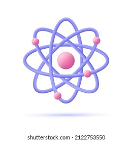 Atom  orbital electrons  Nuclear energy  scientific research  molecular chemistry  physics science concept  3d vector icon  Cartoon minimal style 
