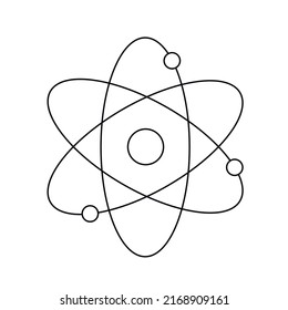 Atom, orbital electrons. Nuclear energy, scientific research, molecular chemistry, physics science concept. Thin dark blue line with empty circles