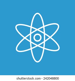 atom outline icon, isolated, white on the blue background. Exclusive Symbols 
