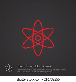 atom outline thin symbol, red on dark background, logo editable, creative template 