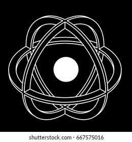 Atom part on black background. Vector scientific icon.