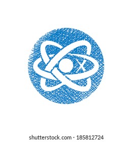 Atom part vector icon with hand drawn lines texture.