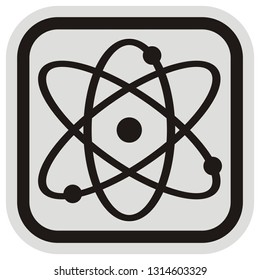 Atom Particle, Vector Icon, black symbol, black and gray frame