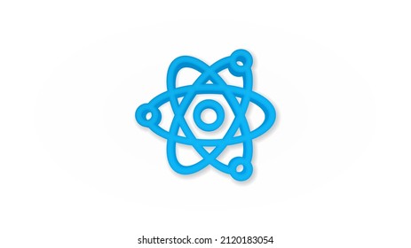 Atom, Physic Symbol 3d line flat color icon. Realistic vector illustration. Pictogram isolated. Top view. Colorful transparent shadow design.