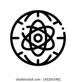 Atom Planet Earth Problem Vector Thin Line Icon. Environmental Problem, Industrial Pollution, Contamination Linear Pictogram. Greenhouse Effect, Global Warming, Climate Change Contour Illustration