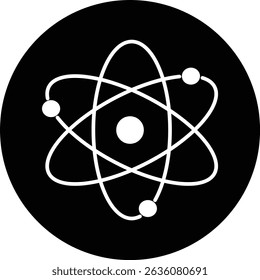 Átomo ou núcleo de prótons, tecnologia científica, símbolo de sinal molecular. Um símbolo de átomo isolado em um fundo branco. Ilustração vetorial
