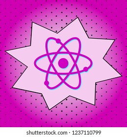 Atom. Purple icon pop-art background .Vector.