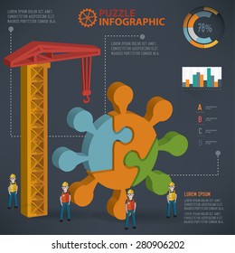 Atom puzzle info graphic design,three dimension,clean vector