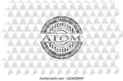 Atom realistic grey emblem with geometric cube white background